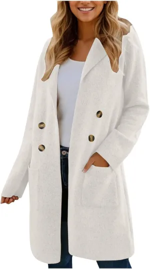 Women's Warm Double Breasted Wool Pea Coat Business Trench Coat Jacket Winter Elegant Coats for Women Lapel Jackets