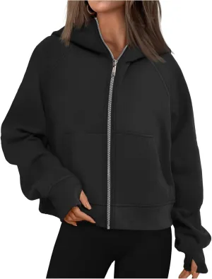 Womens Zip Up Hoodies Fleece Jackets Oversized Sweatshirts Fashion Cropped Hoodie Y2k Fall Outfits Casual Tops Pockets