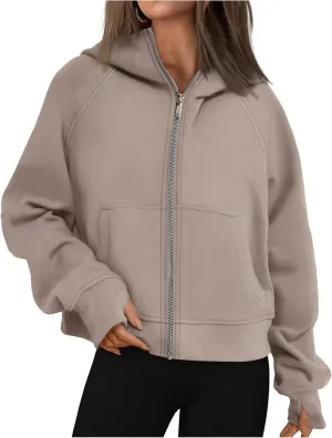 Womens Zip Up Hoodies Fleece Jackets Oversized Sweatshirts Fashion Cropped Hoodie Y2k Fall Outfits Casual Tops Pockets