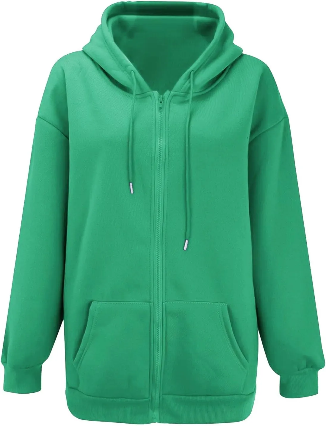 Women's Zip Up Hoodies Solid Color Oversized Sweatshirt Clothing Fall Casual Drawstring Jacket with Pockets