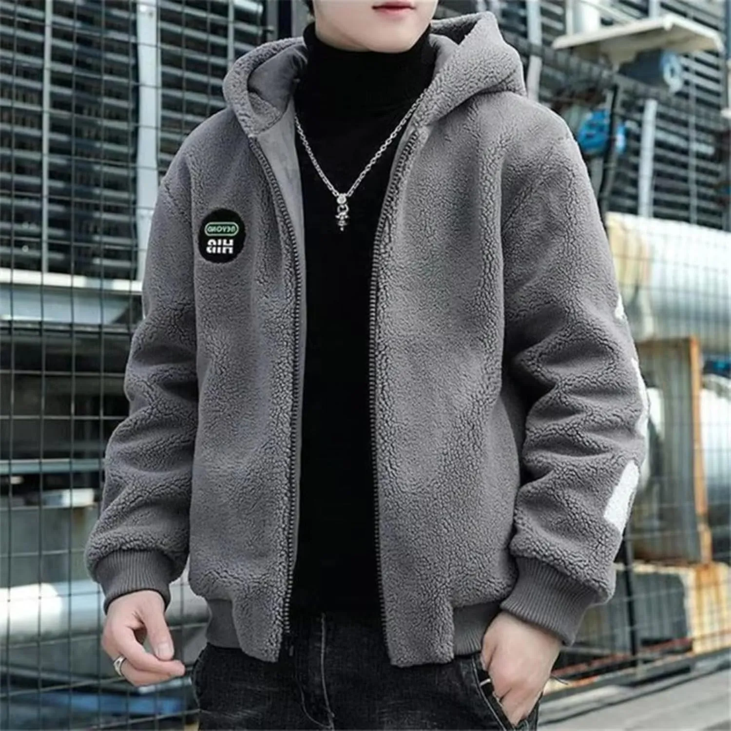 Wool Coat Men Clothing Casual Cotton-padded Jacket Male Autumn Winter Pocket Long Sleeve