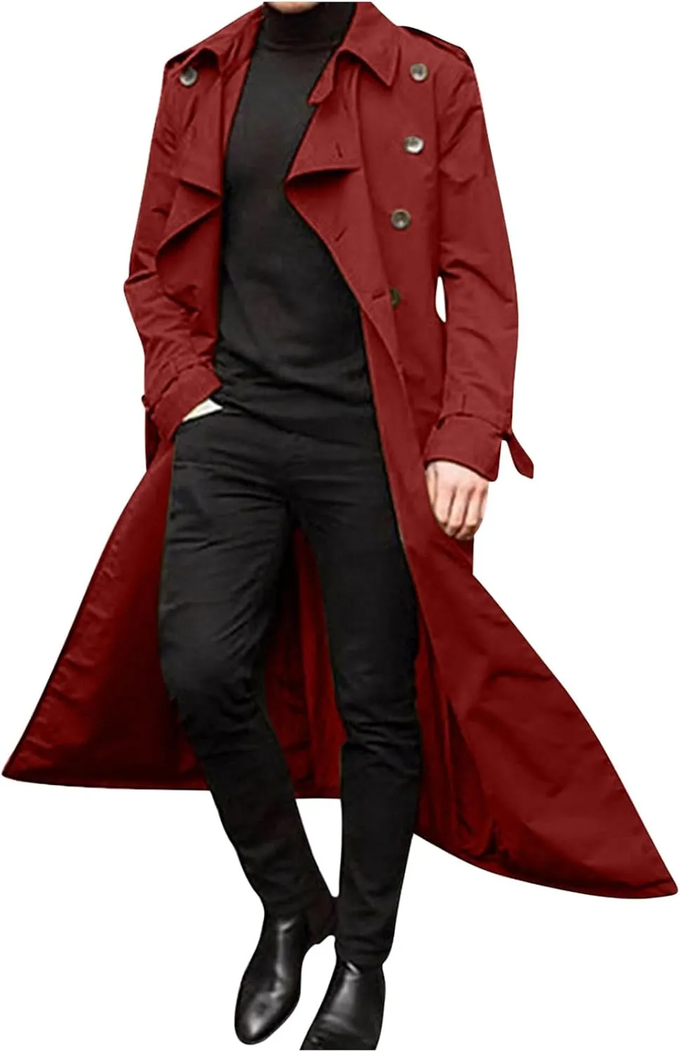 Xiaojmake Men's Slim Fit Trench Coat Double Breasted Mid-Long Jacket Notched Lapel Belted Windbreaker Fall Windproof Coat Top