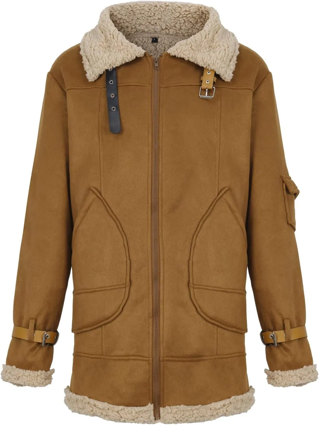 XIAXOGOOL Winter Coat For Men Big And Tall Faux Suede Fur Jacket Lapel Heavyweight Thicken Thermal Sherpa Lined Overcoat