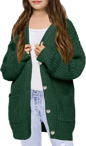 XuBa Girls Cardigan with Pockets Open Front Striped Color Block Knitted Soft Sweater Coat
