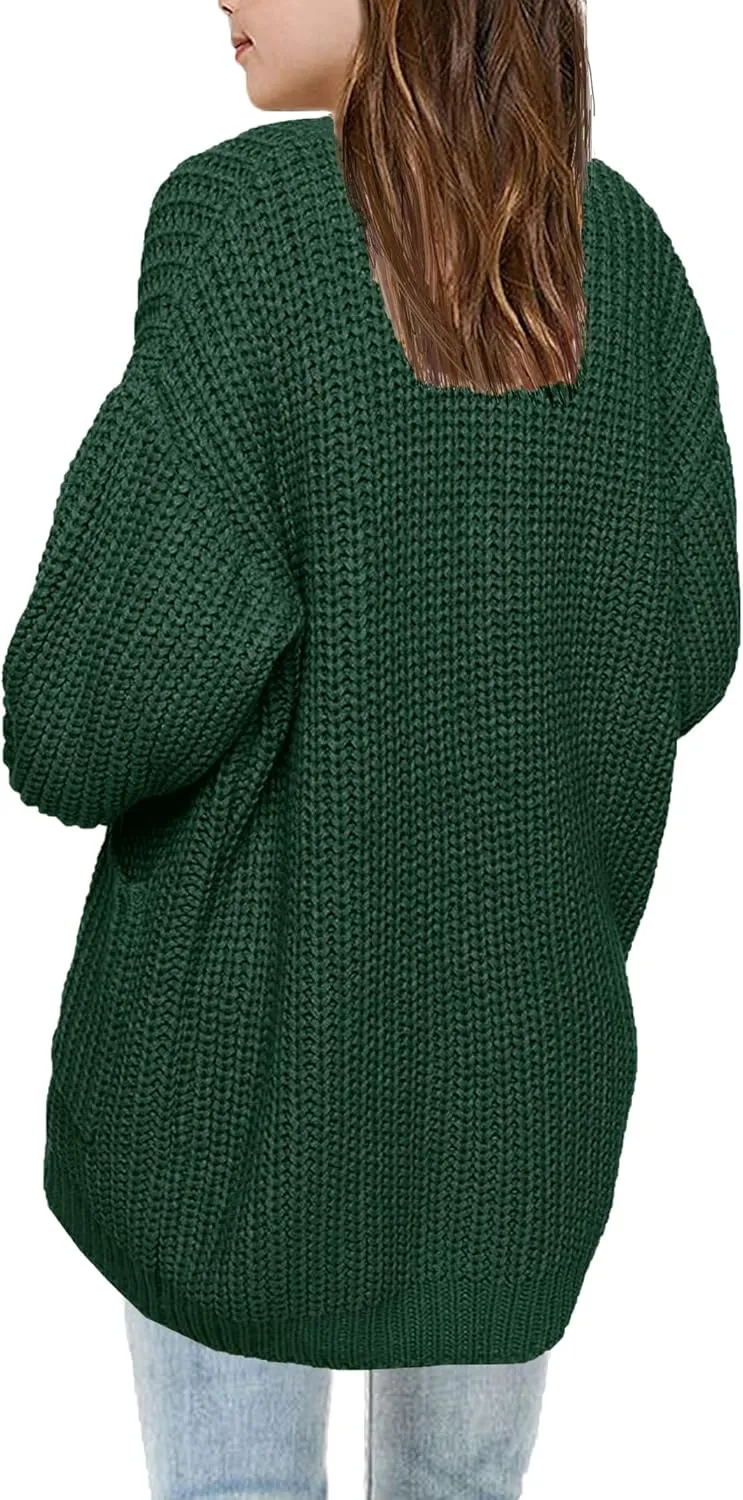 XuBa Girls Cardigan with Pockets Open Front Striped Color Block Knitted Soft Sweater Coat