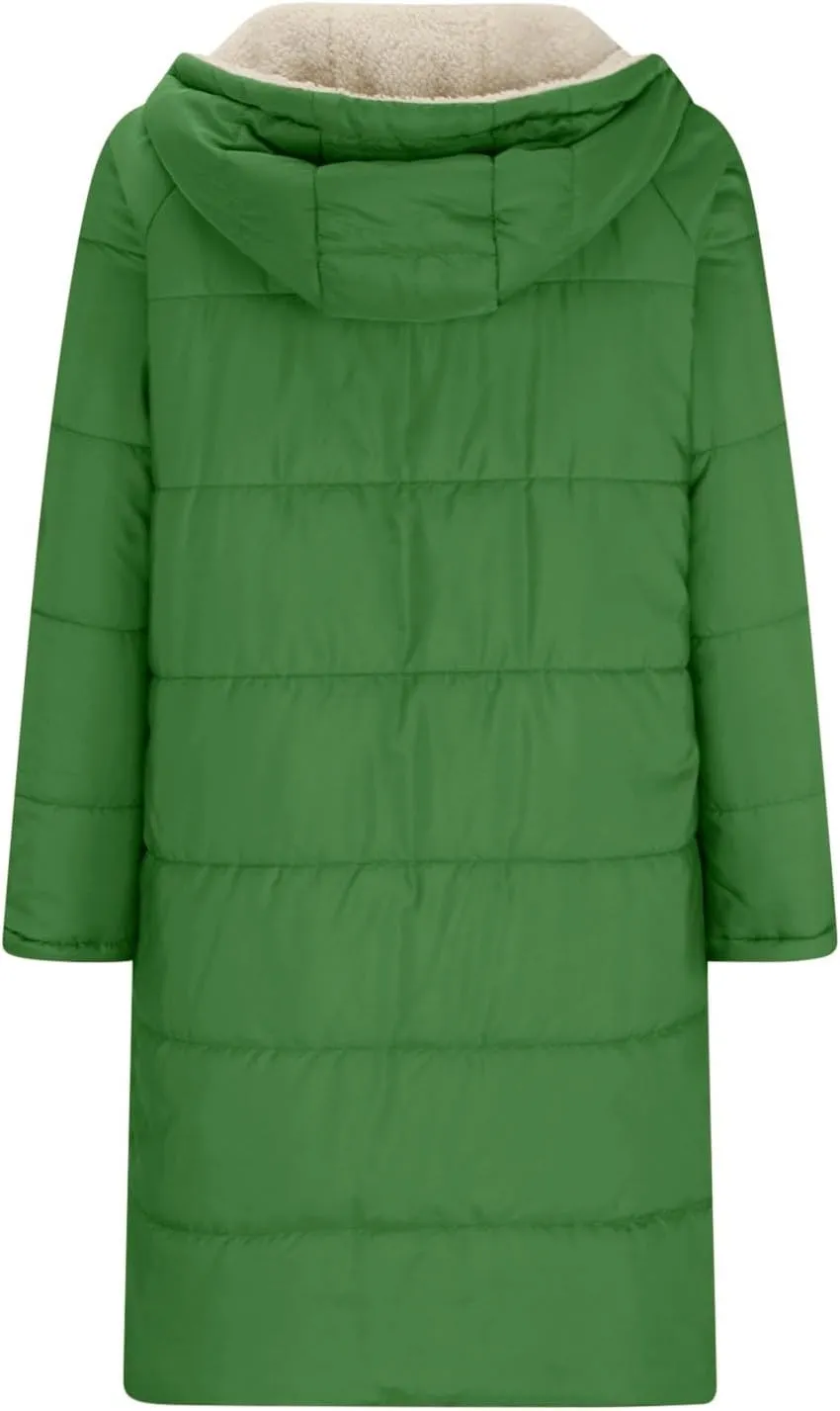 XUNRYAN Womens Sherpa Puffer Jackets Zip Up Long Parka Quilted Lightweight Down Coat Fleece Lined Outdoor Anorak Hood