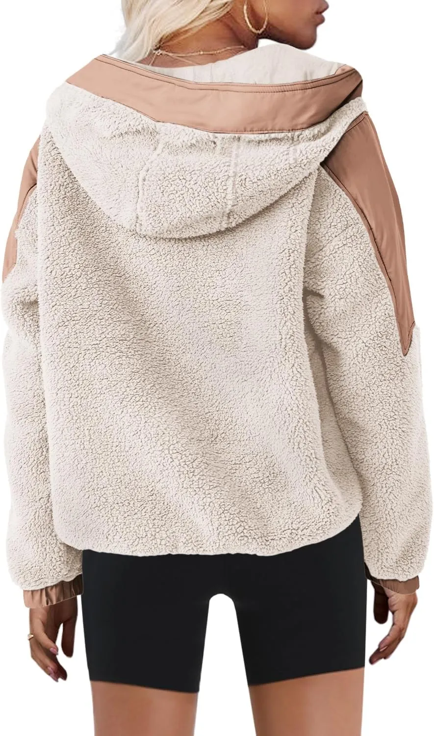 Yanekop Womens Fuzzy Fleece Hoodie Sherpa Sweatshirt Quarter Zip Pullover Long Sleeve Outerwear with Pockets