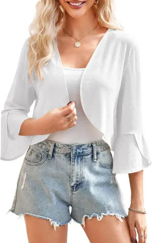 Yekaty Shrugs for Women 3/4 Sleeve Cropped Cardigan Lightweight Summer Sheer Bolero Shrug for Dresses