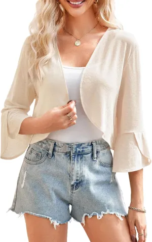 Yekaty Shrugs for Women 3/4 Sleeve Cropped Cardigan Lightweight Summer Sheer Bolero Shrug for Dresses