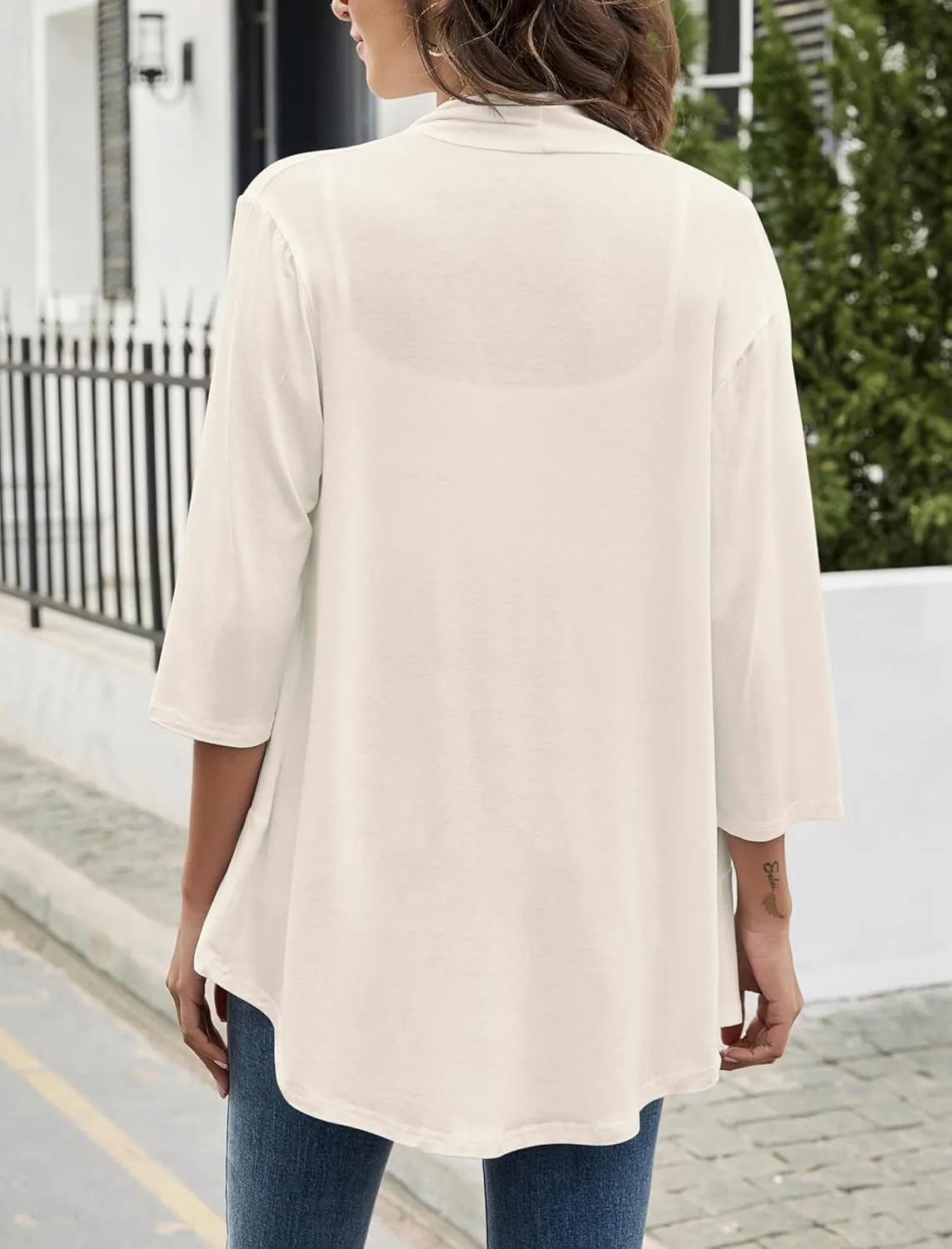 Yekaty Women Cardigan 3/4 Sleeves Open Front Lightweight Cardigan Draped Ruffles Knit Cardigan