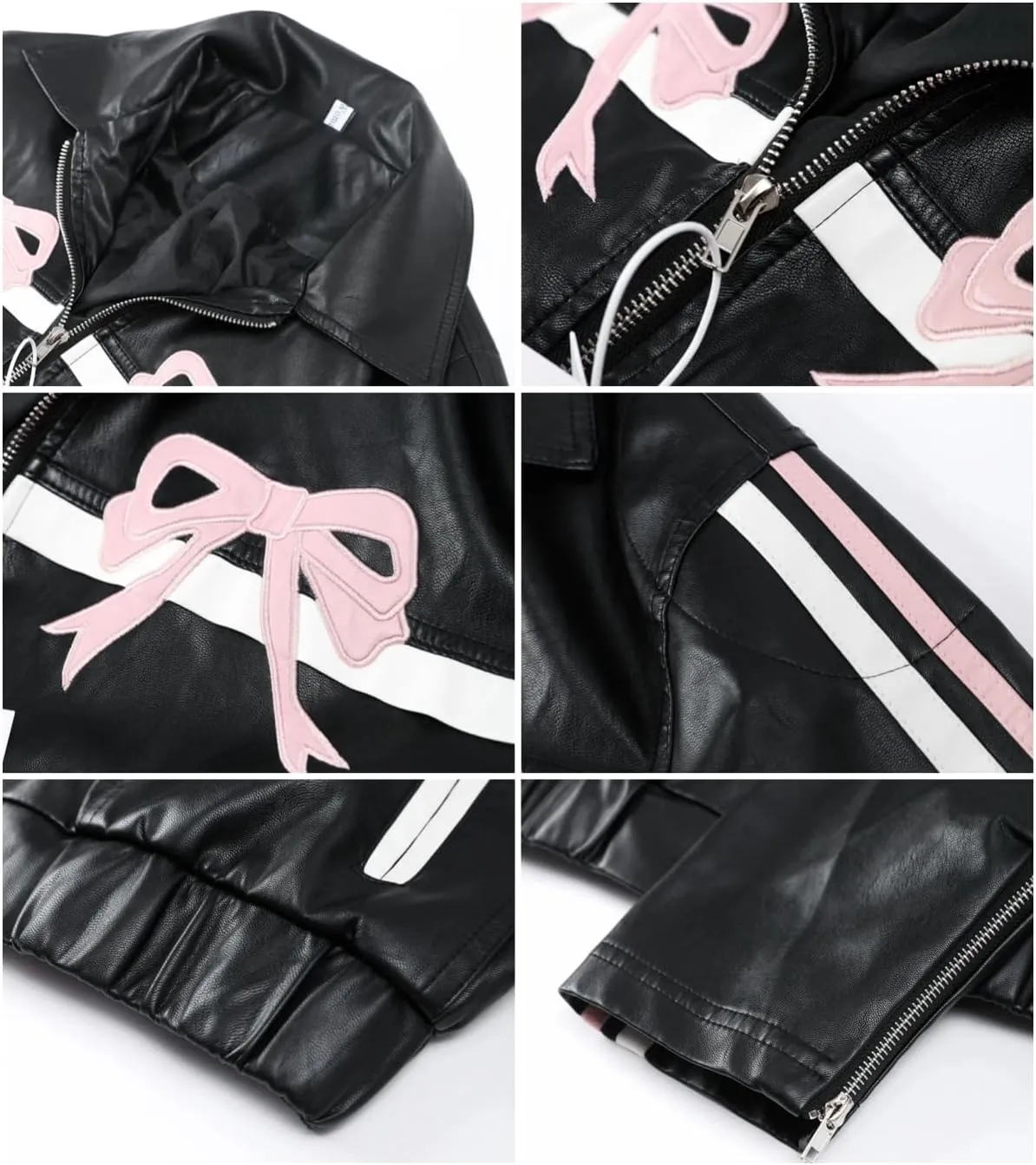 YELLOOP Bow Jacket Leather Bomber Jacket Faux Leather Jacket Women Vintage Leather Jacket Y2k