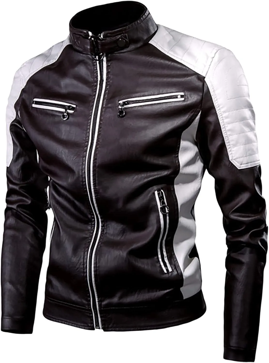 Ymosrh Mens Jackets Autumn Casual Long Sleeve Solid Stand Zipper Leather Jacket Top Rain Jackets for Men Waterproof