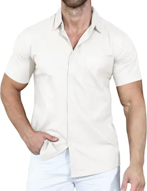 YTD Men's Casual Linen Button Down Shirt Short Sleeve Beach Shirt