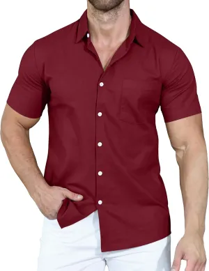 YTD Men's Casual Linen Button Down Shirt Short Sleeve Beach Shirt