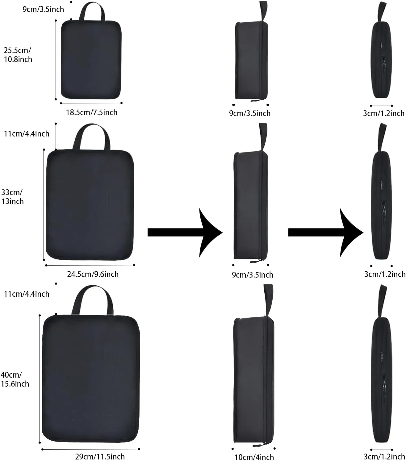 YZAOLL 3 Set/6 Set/7 Set Compression Packing Cubes Travel Accessories Expandable Packing Organizers,Travel Essentials for Carry on 3 Set Black