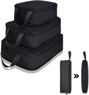 YZAOLL 3 Set/6 Set/7 Set Compression Packing Cubes Travel Accessories Expandable Packing Organizers,Travel Essentials for Carry on 3 Set Black