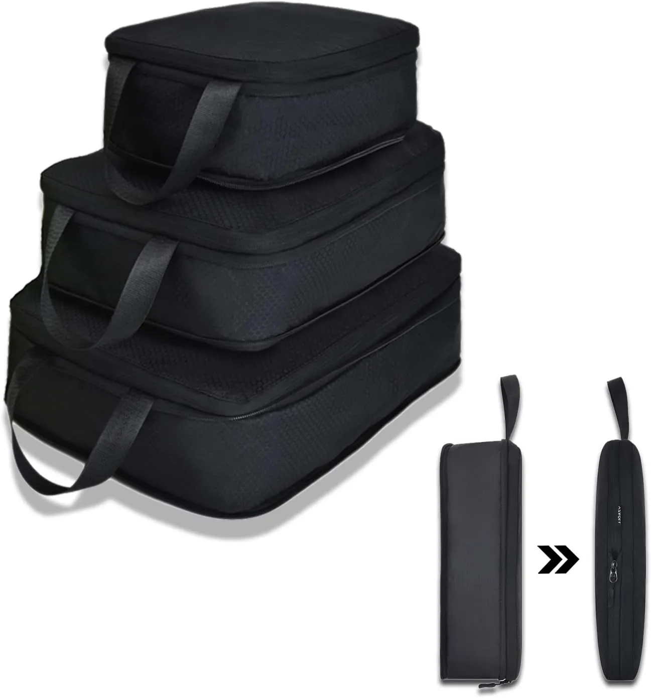 YZAOLL 3 Set/6 Set/7 Set Compression Packing Cubes Travel Accessories Expandable Packing Organizers,Travel Essentials for Carry on 3 Set Black