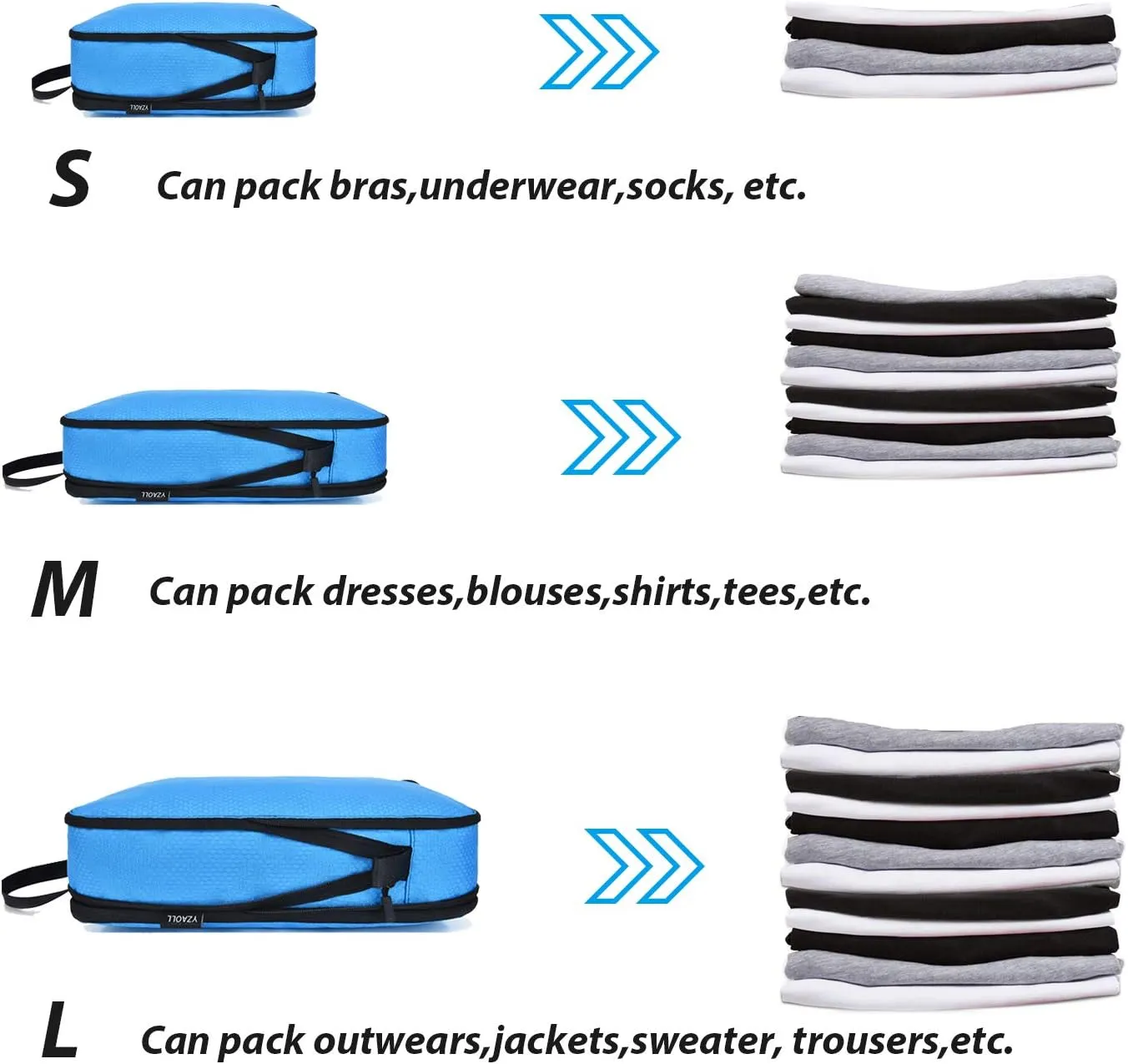 YZAOLL 3 Set/6 Set/7 Set Compression Packing Cubes Travel Accessories Expandable Packing Organizers,Travel Essentials for Carry on 3 Set Blue