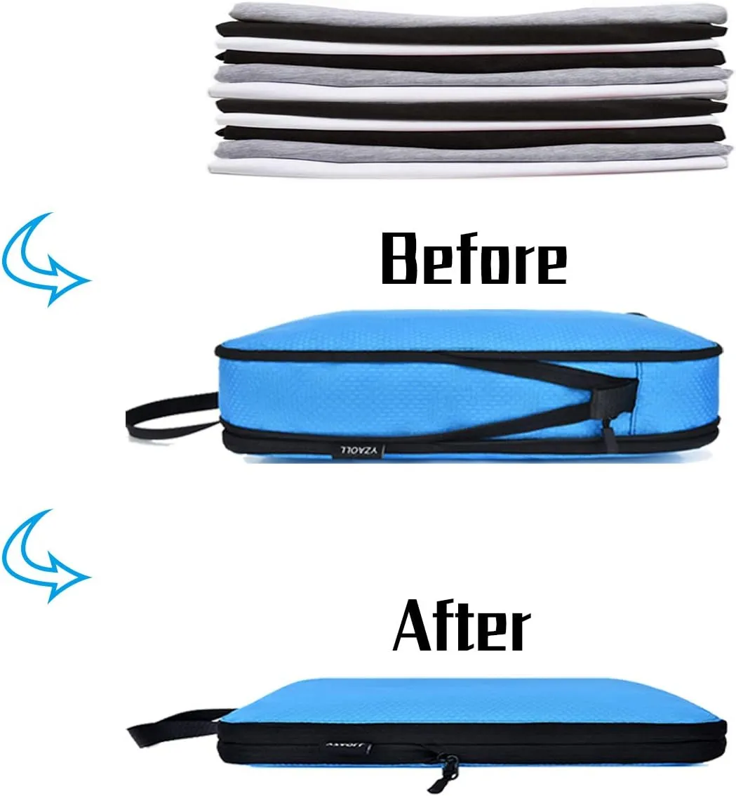 YZAOLL 3 Set/6 Set/7 Set Compression Packing Cubes Travel Accessories Expandable Packing Organizers,Travel Essentials for Carry on 3 Set Blue
