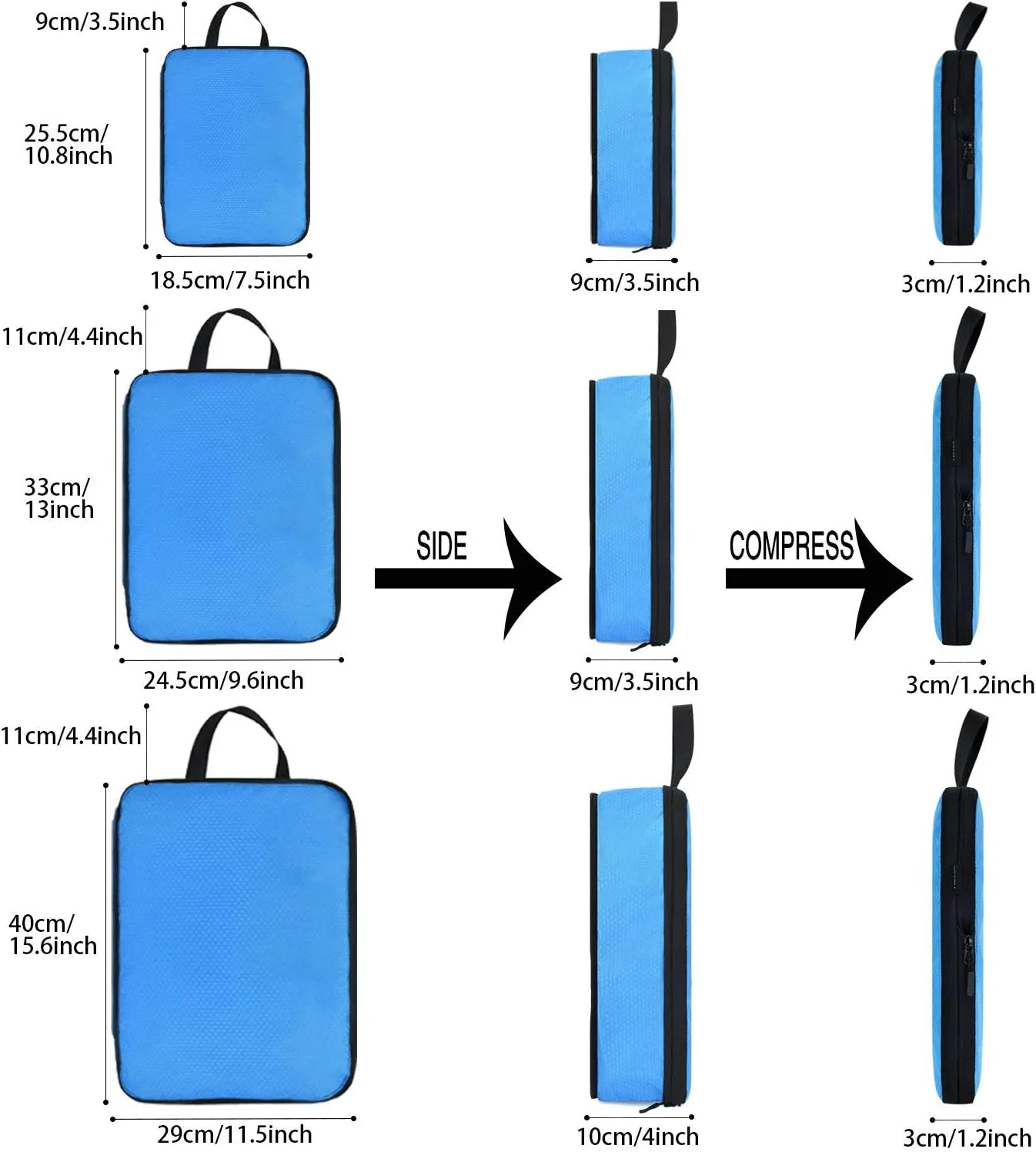 YZAOLL 3 Set/6 Set/7 Set Compression Packing Cubes Travel Accessories Expandable Packing Organizers,Travel Essentials for Carry on 6 Set BlackBlue