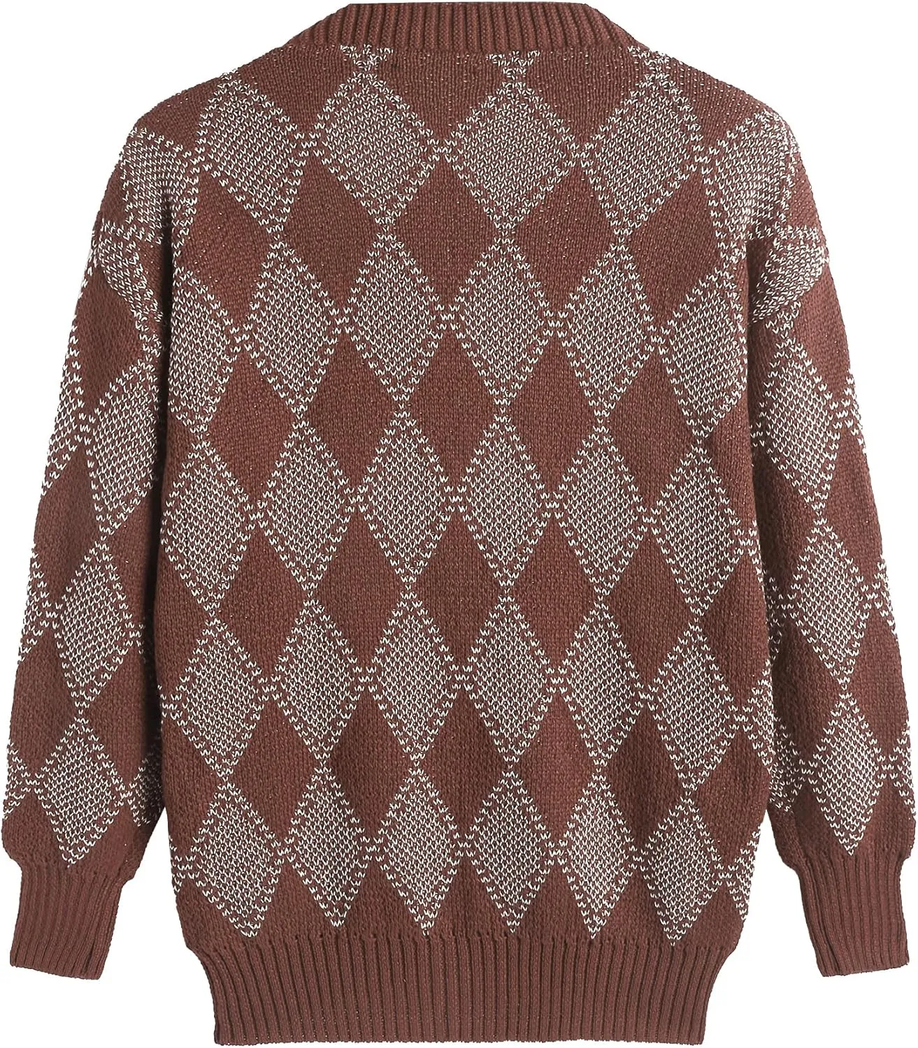 ZAFUL Women's Cardigan Sweaters Argyle Plaid Long Sleeve Button Down Preppy Oversized Chunky Knit Outerwear