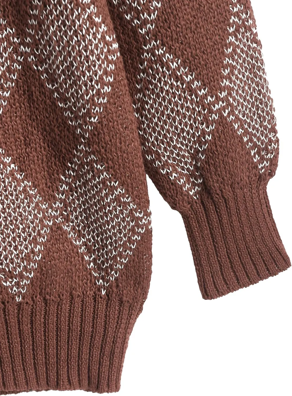 ZAFUL Women's Cardigan Sweaters Argyle Plaid Long Sleeve Button Down Preppy Oversized Chunky Knit Outerwear