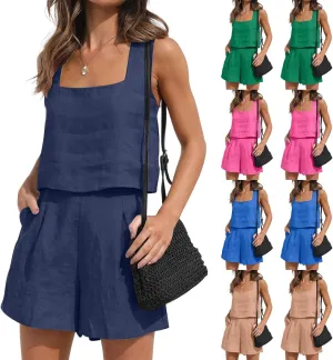 ZDRZK 2 Piece Shorts Set For Women Summer 2023 Trendy Sleeveless Crop Tank Top And High Waisted Shorts Romper Outfits