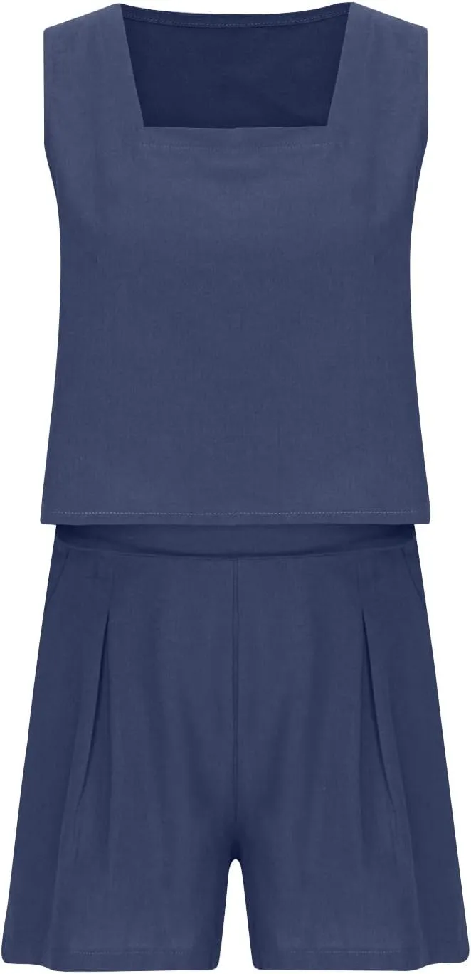 ZDRZK 2 Piece Shorts Set For Women Summer 2023 Trendy Sleeveless Crop Tank Top And High Waisted Shorts Romper Outfits
