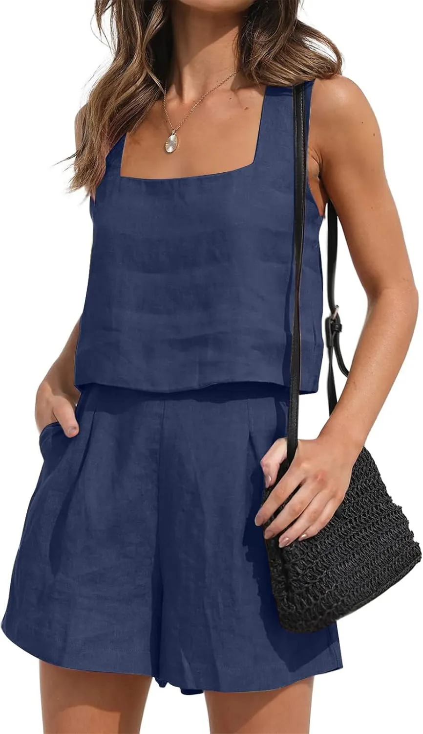 ZDRZK 2 Piece Shorts Set For Women Summer 2023 Trendy Sleeveless Crop Tank Top And High Waisted Shorts Romper Outfits