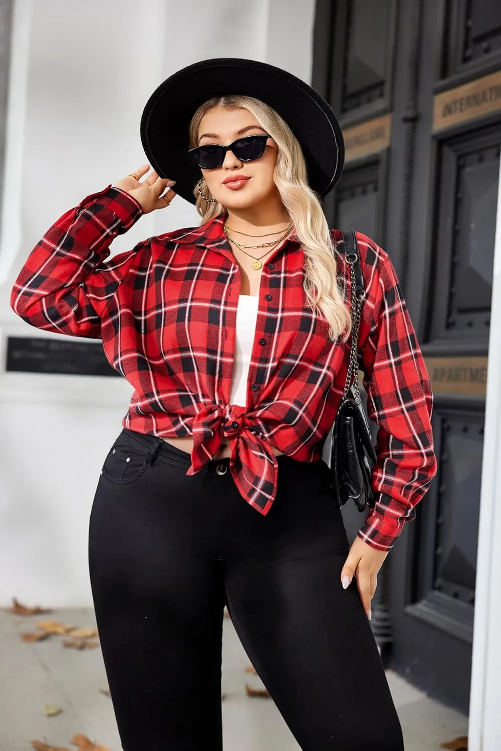 Zeagoo Womens Plus Size Flannel Plaid Shirt Button Down Shirts Long Sleeves Casual Collared Shacket Tops