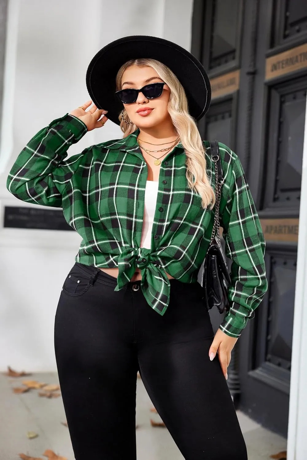 Zeagoo Womens Plus Size Flannel Plaid Shirt Button Down Shirts Long Sleeves Casual Collared Shacket Tops