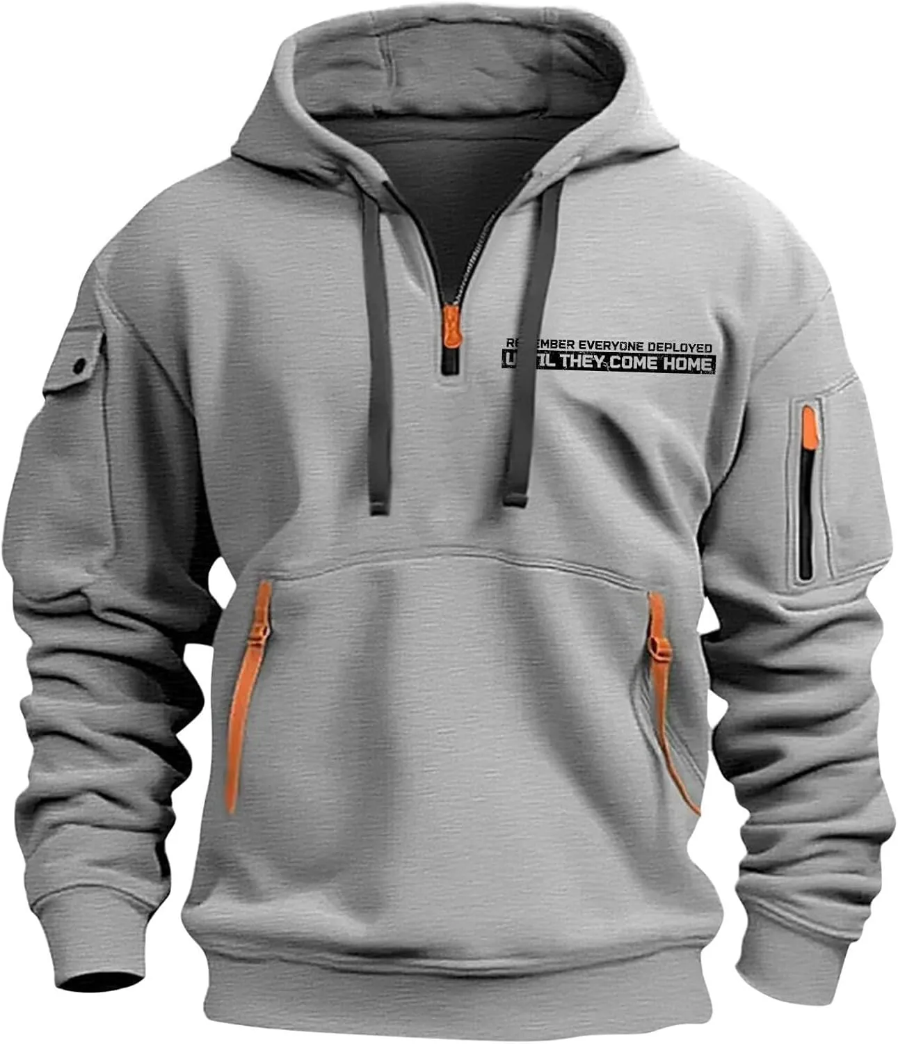 ZEFOTIM Hoodie for Men Drawstring 1/4 Zip Hoodie Letter Print Graphic Pullover Casual Sweatshirt with Pockets