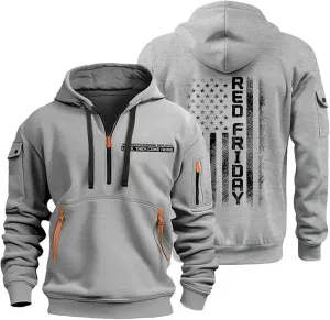 ZEFOTIM Hoodie for Men Drawstring 1/4 Zip Hoodie Letter Print Graphic Pullover Casual Sweatshirt with Pockets