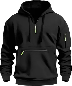 ZEFOTIM Hoodie for Men Drawstring Quarter Zip Hoodies Soild Color Pullovers Winter Sweatshirts with Pockets