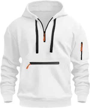 ZEFOTIM Hoodie for Men Drawstring Quarter Zip Hoodies Soild Color Pullovers Winter Sweatshirts with Pockets