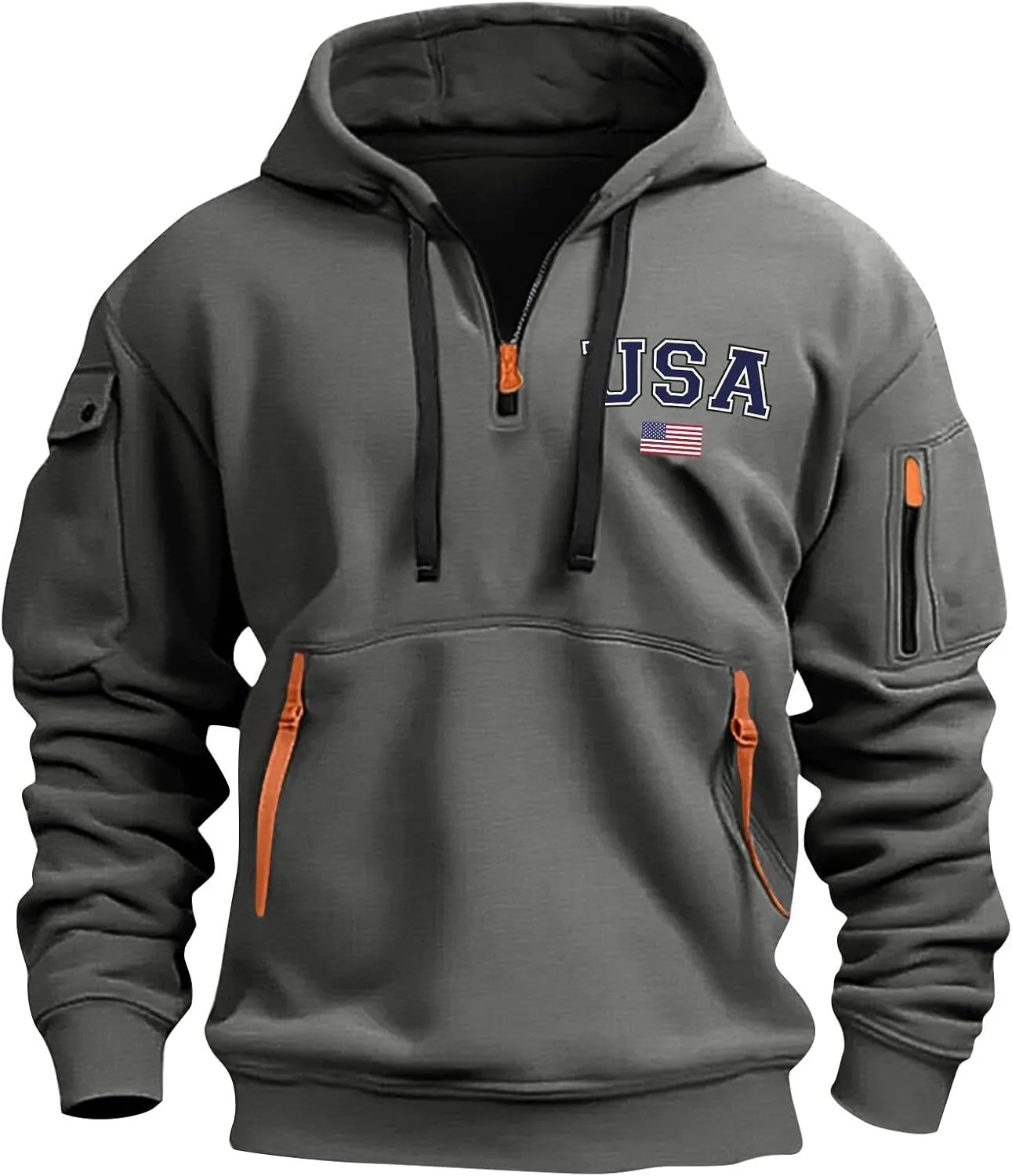 ZEFOTIM Hoodie for Men Drawstring Quarter Zip Pullover 1776 American Sweatshirt Workout Hoodie with Pockets