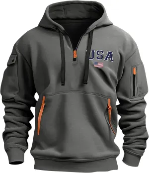 ZEFOTIM Hoodie for Men Drawstring Quarter Zip Pullover 1776 American Sweatshirt Workout Hoodie with Pockets